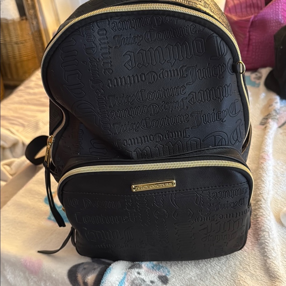 Juicy Couture Black Embossed Backpack with Gold Accents